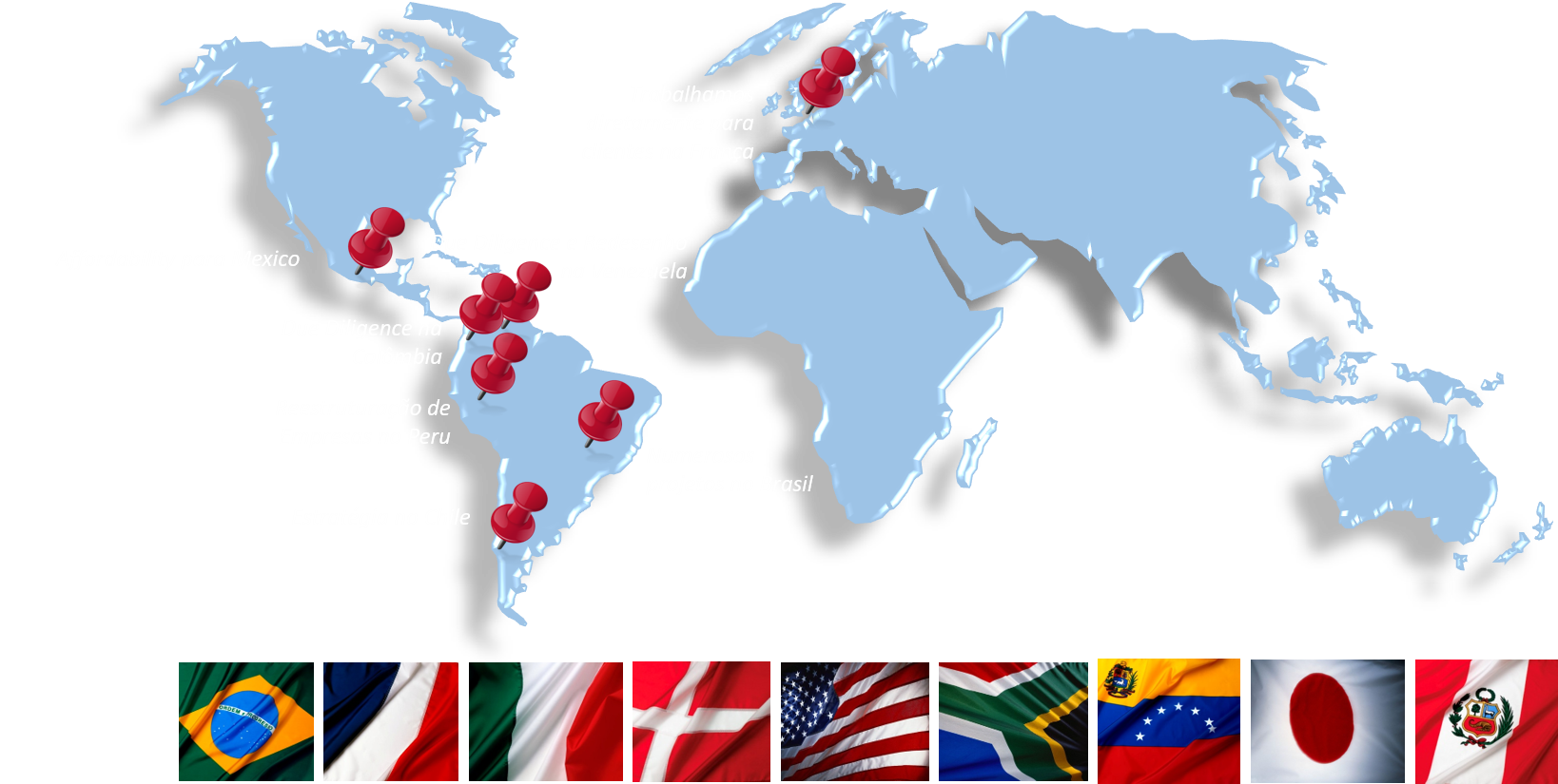 Mapa de países com projetos da Flunger & Company