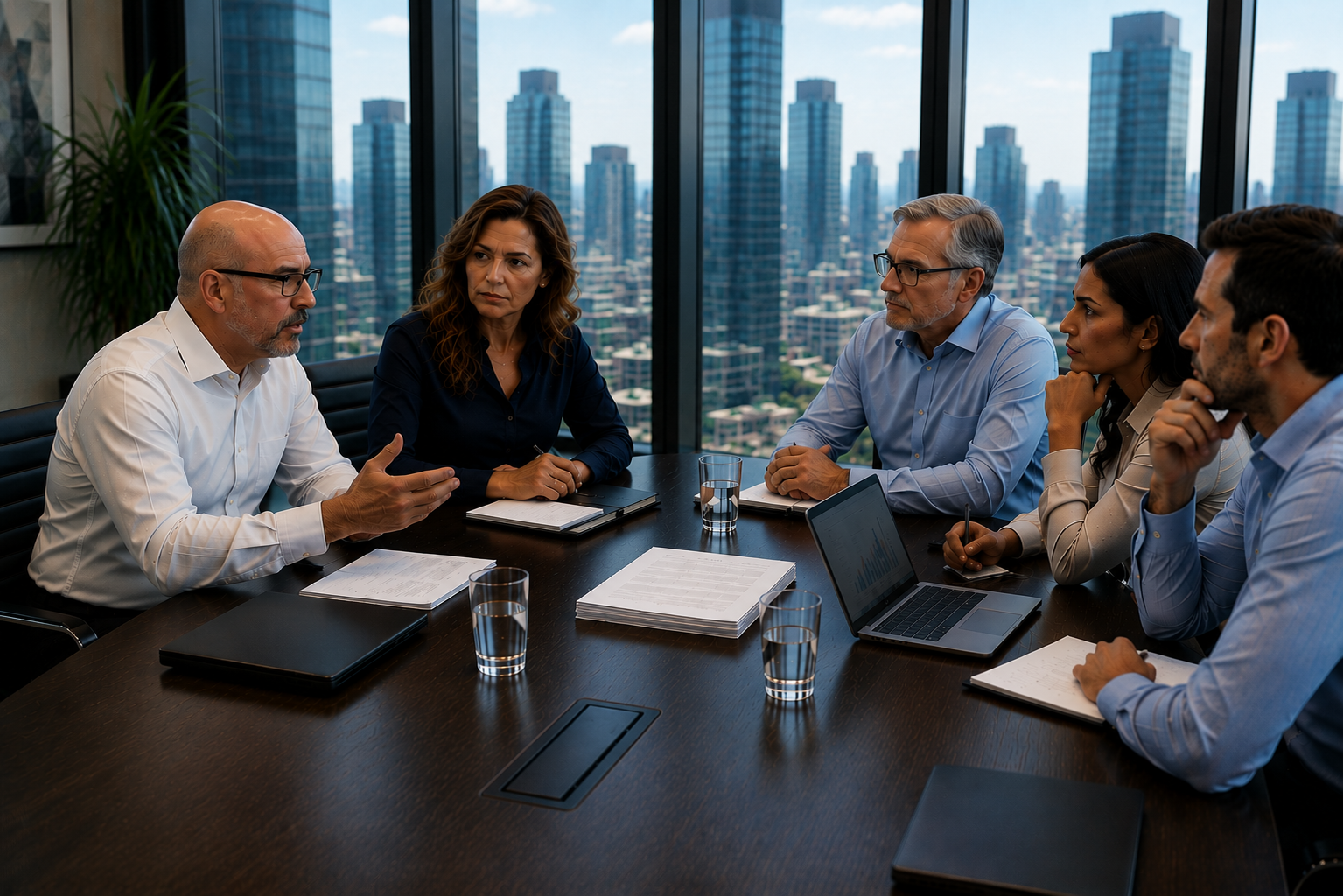 Negociação de transação em sala de reunião